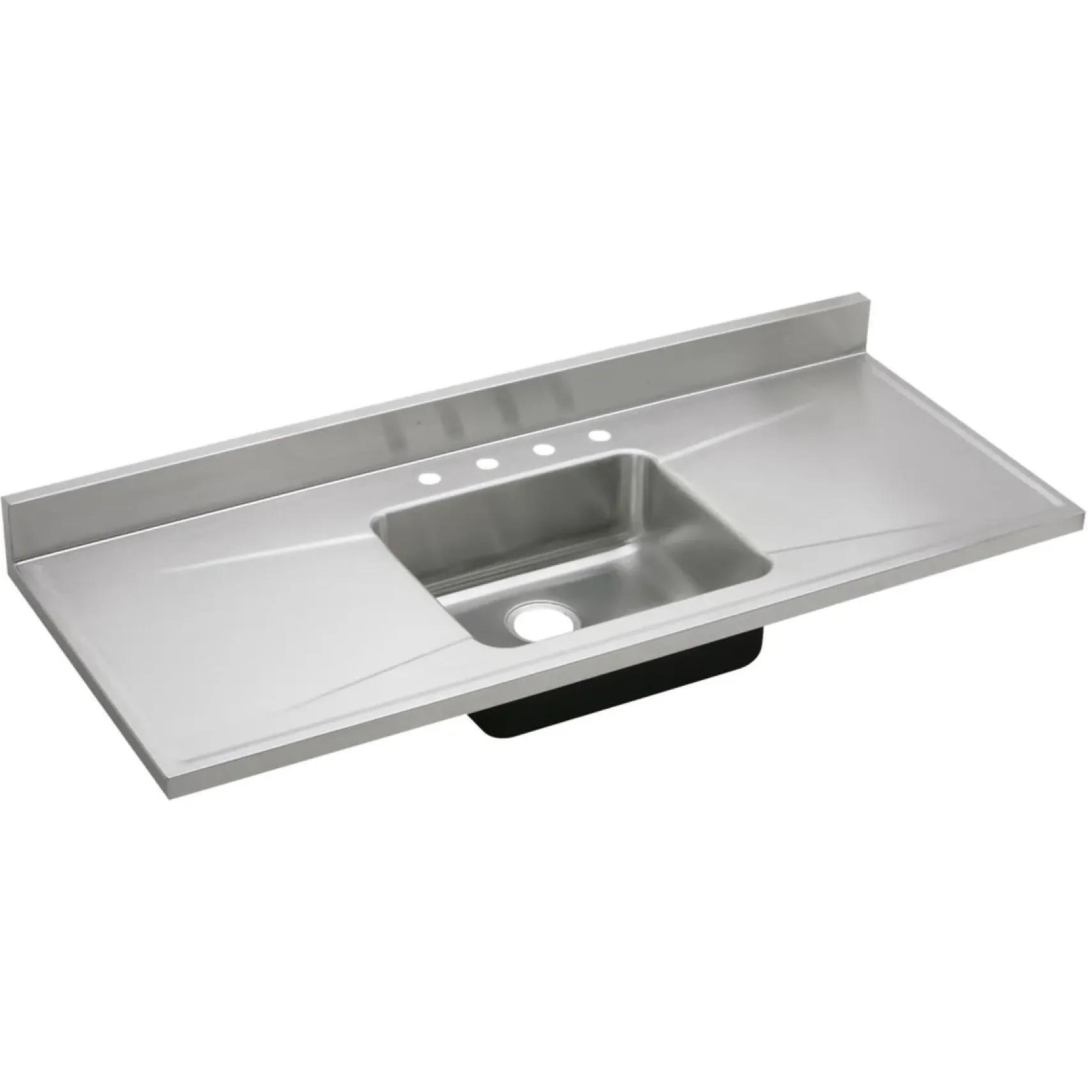 Elkay Lustertone Classic 60" Stainless Steel Kitchen Sink Top, Lustrous Satin, Includes Drainboard, 4 Faucet Holes, S60194