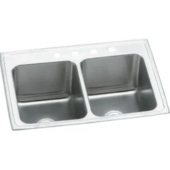 Elkay Lustertone Classic 25" Drop In/Topmount Stainless Steel Kitchen Sink, 50/50 Double Bowl, Lustrous Satin, 2 Faucet Holes, DLR2519102