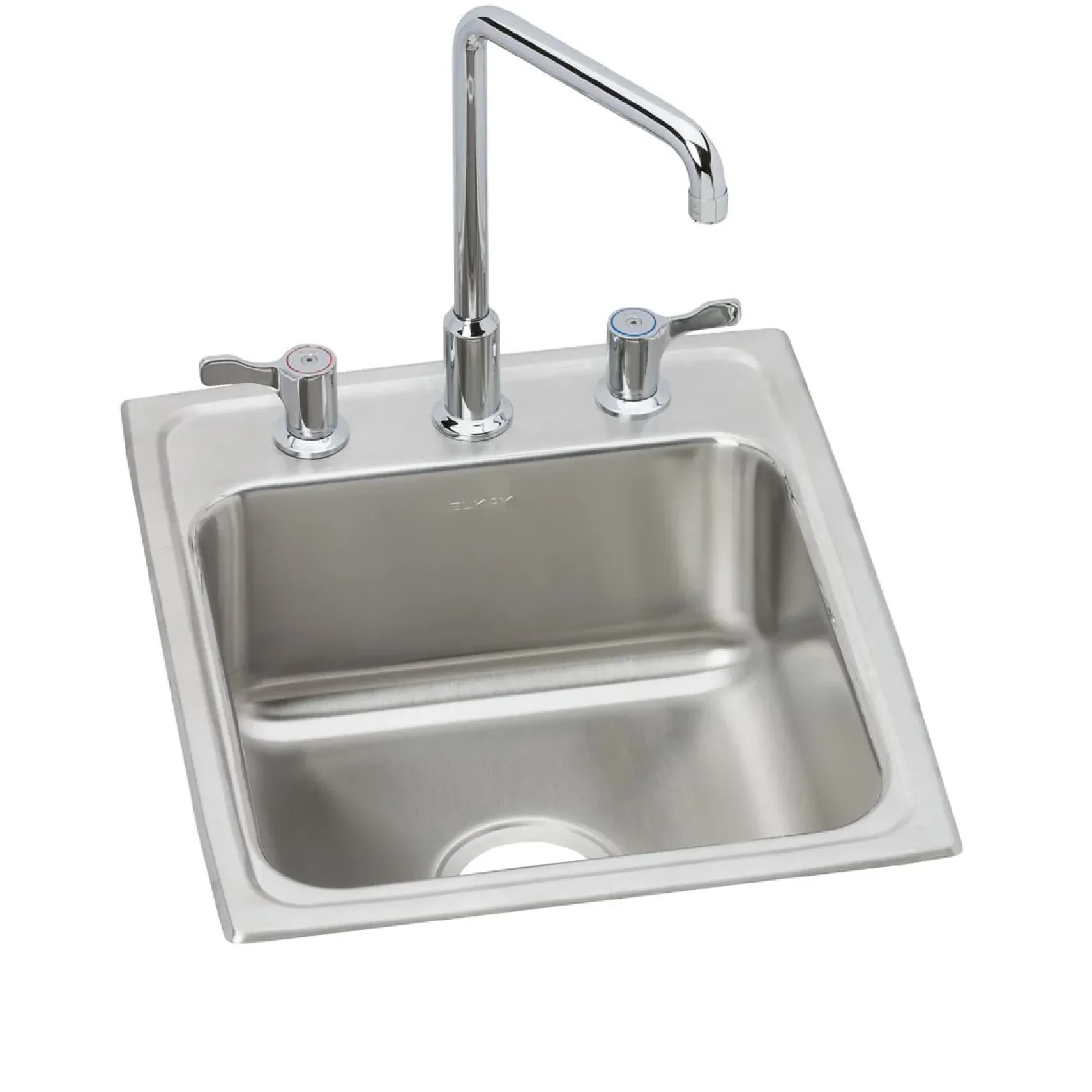 Elkay Lustertone Classic 17" Rectangle Drop In/Topmount Stainless Steel Bathroom Sink Kit with Faucet, Lustrous Satin, 3 Faucet Holes, LH1720C