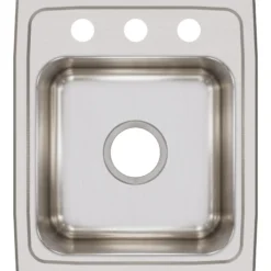 Elkay Lustertone Classic 15" Stainless Steel Bar Sink, Lustrous Satin, 3 Faucet Hole, LR15173