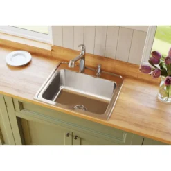 Elkay Lustertone Classic 25" Drop In/Topmount Stainless Steel Kitchen Sink, Lustrous Satin, MR2 Faucet Holes, DLR252210MR2