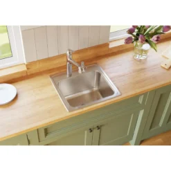 Elkay Lustertone Classic 20" Drop In/Topmount Stainless Steel Laundry/Utility Sink, Lustrous Satin, 2 Faucet Holes, DLR191910PD2