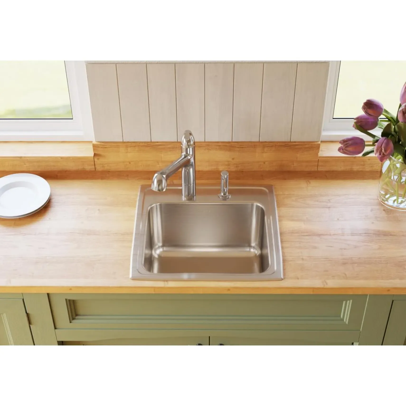 Elkay Lustertone Classic 20" Drop In/Topmount Stainless Steel Laundry/Utility Sink, Lustrous Satin, 2 Faucet Holes, DLR191910PD2
