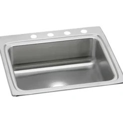 Elkay Lustertone Classic 25" Drop In/Topmount Stainless Steel Kitchen Sink, 4 Faucet Holes, LRQ25224