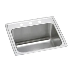 Elkay Lustertone Classic 25" Drop In/Topmount Stainless Steel Kitchen Sink, Lustrous Satin, 3 Faucet Holes, DLR252110PD3