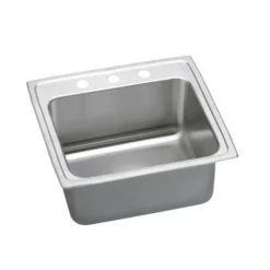 Elkay Lustertone Classic 25" Drop In/Topmount Stainless Steel Kitchen Sink, Lustrous Satin, 3 Faucet Holes, DLR252110PD3