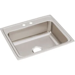 Elkay Lustertone Classic 25" Drop In/Topmount Stainless Steel Kitchen Sink, 2 Faucet Holes, LRQ25212