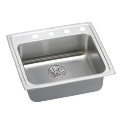 Elkay Lustertone Classic 25" Drop In/Topmount Stainless Steel ADA Kitchen Sink, Lustrous Satin, 18 Gauge, Perfect Drain, LRADQ252165PD0