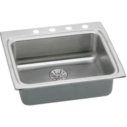 Elkay Lustertone Classic 25" Drop In/Topmount Stainless Steel ADA Kitchen Sink, Lustrous Satin, 2 Faucet Holes, Perfect Drain, LRADQ252265PD2