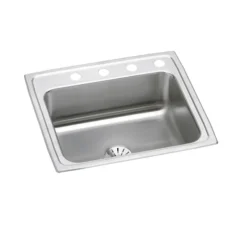 Elkay Lustertone Classic 25" Drop In/Topmount Stainless Steel Kitchen Sink, Lustrous Satin, 3 Faucet Holes, Perfect Drain, LR2521PD3