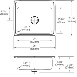 Elkay Lustertone Classic 25" Drop In/Topmount Stainless Steel Kitchen Sink, Lustrous Satin, 3 Faucet Holes, Perfect Drain, LR2521PD3