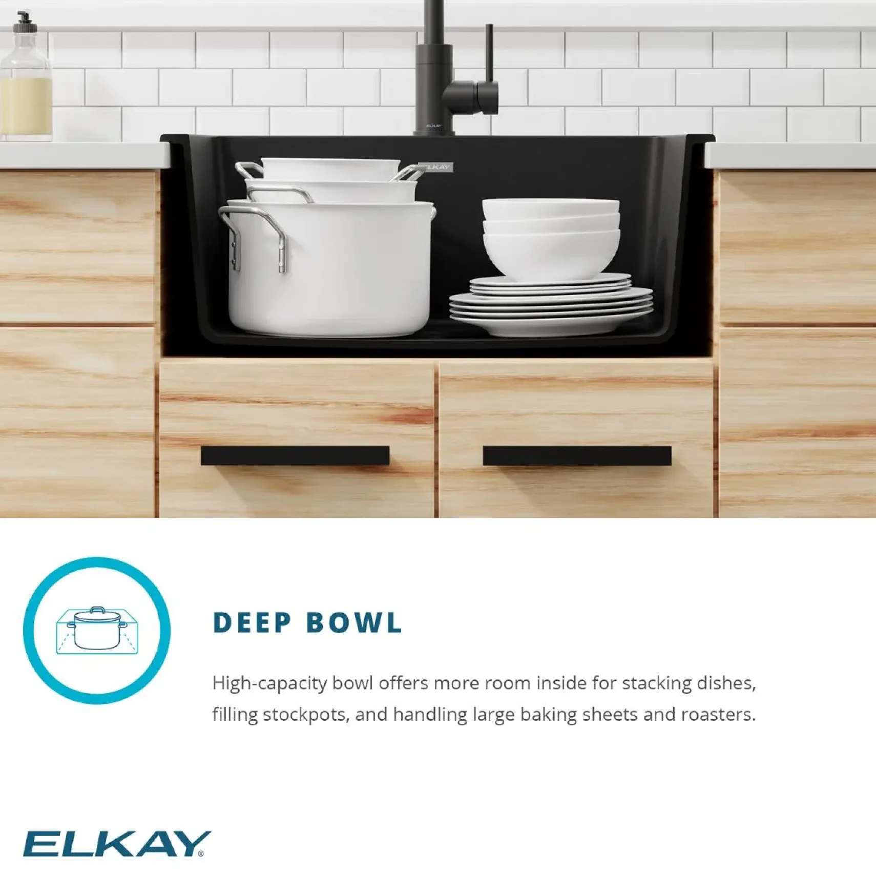 Elkay Quartz Classic 25" Drop In/Topmount Quartz Kitchen Sink Kit with Faucet, Single Bowl Black, 5 Pre-scored Faucet Holes, ELG2522BK0FLC