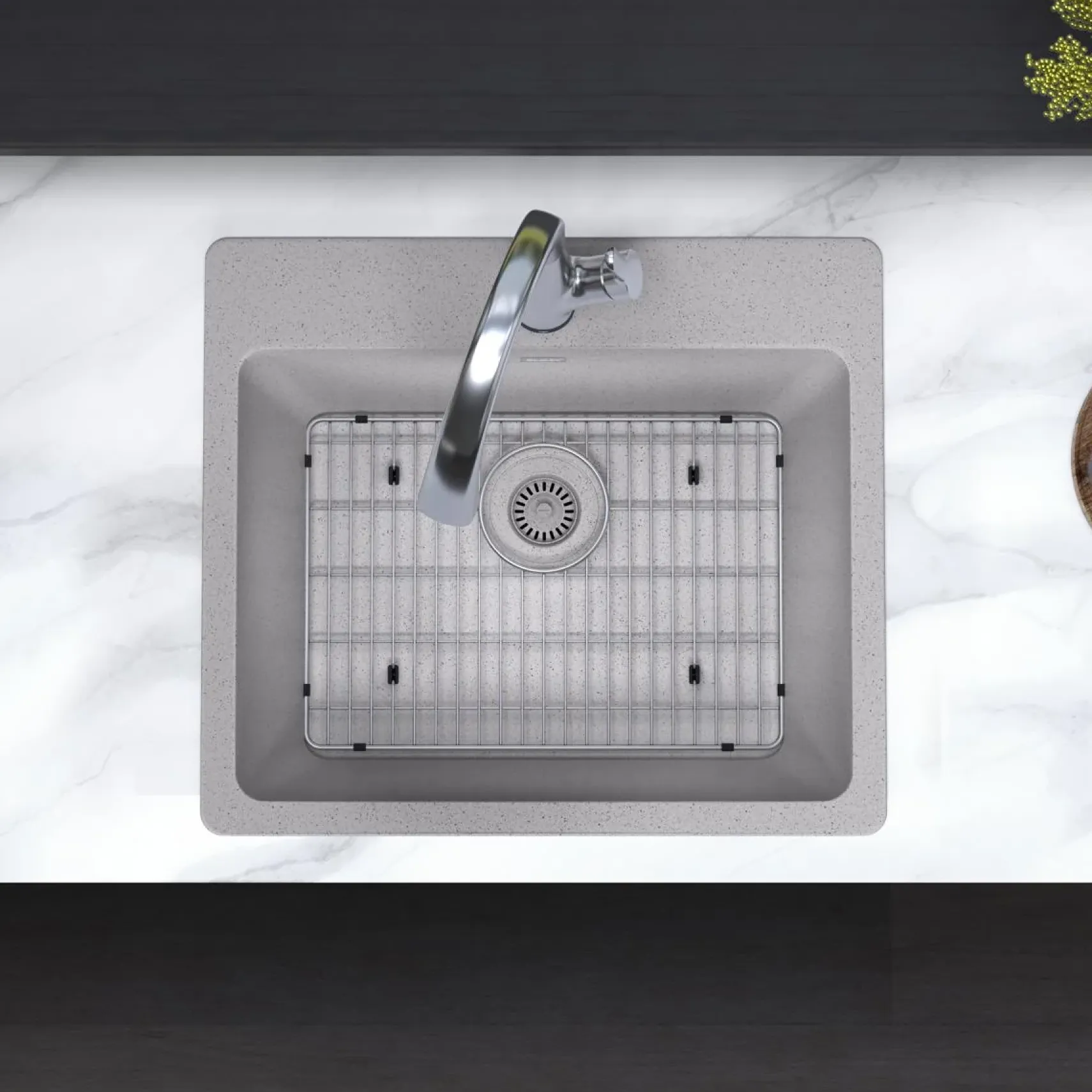 Elkay Quartz Classic 25" Drop In/Topmount Quartz Kitchen Sink Kit with Faucet, Single Bowl Greystone, 5 Pre-scored Faucet Holes, ELG2522GS0FLC
