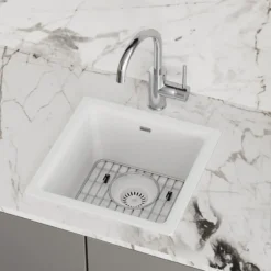 Elkay Quartz Classic 16" Rectangular Quartz Bar/Prep Sink Kit, White, ELG1616WH0C