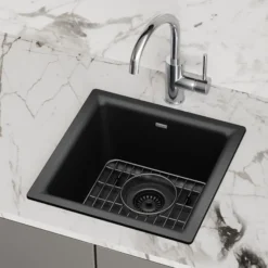 Elkay Quartz Classic 16" Rectangular Quartz Bar/Prep Sink Kit, Black, ELG1616BK0C