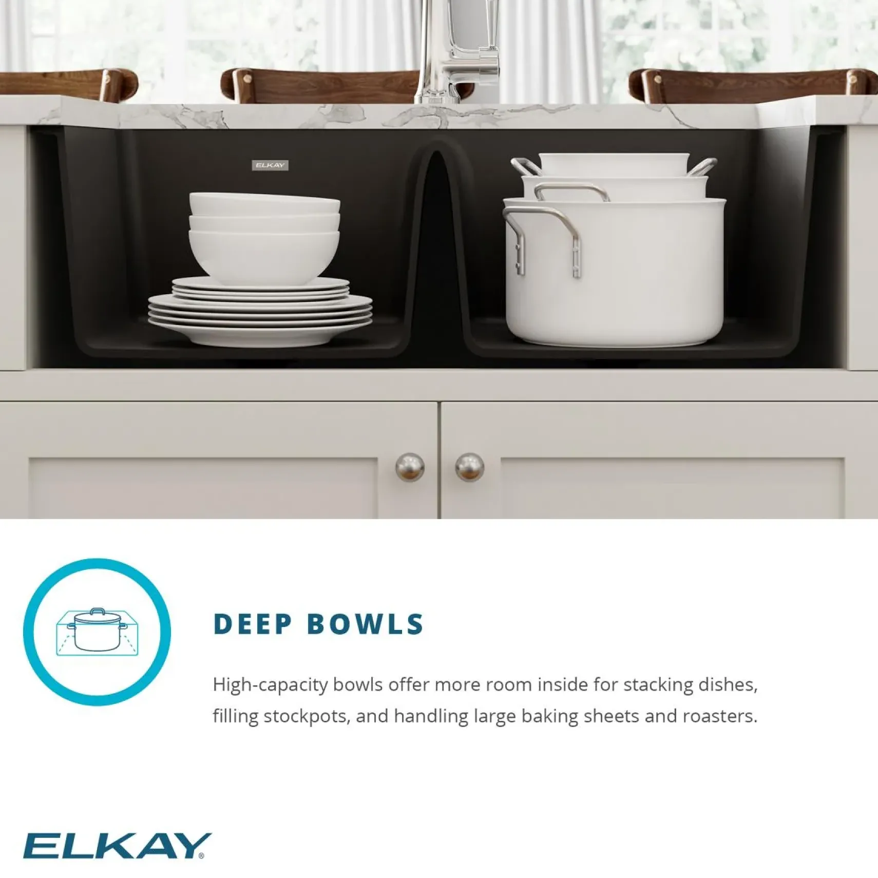 Elkay Quartz Classic 33" Undermount Quartz Kitchen Sink Kit with Faucet, 50/50 Double Bowl, White, ELGU3322WH0FLC