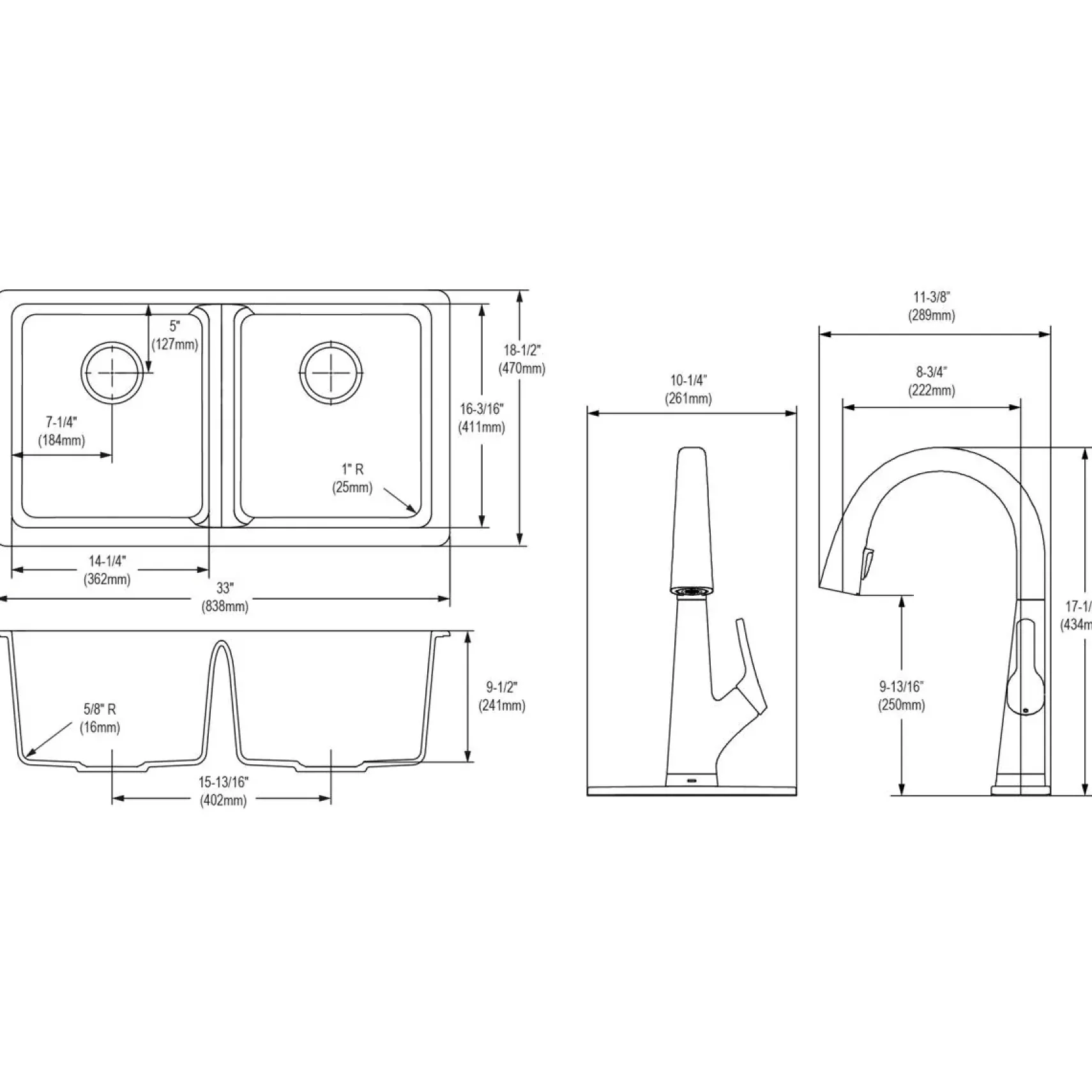 Elkay Quartz Classic 33" Undermount Quartz Kitchen Sink Kit with Faucet, 50/50 Double Bowl, White, ELGU3322WH0FLC