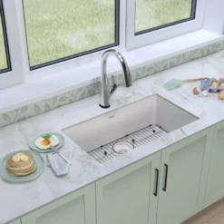 Elkay Quartz Classic 33" Undermount Quartz Kitchen Sink Kit with Faucet, Single Bowl White, ELGRU13322WHFLC