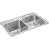 Elkay Celebrity 33" Drop In/Topmount Stainless Steel Kitchen Sink, 50/50 Double Bowl, Brushed Satin, 4 Faucet Holes, STCR3322L4