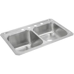 Elkay Celebrity 33" Drop In/Topmount Stainless Steel Kitchen Sink, 50/50 Double Bowl, Brushed Satin, 4 Faucet Holes, STCR3322L4