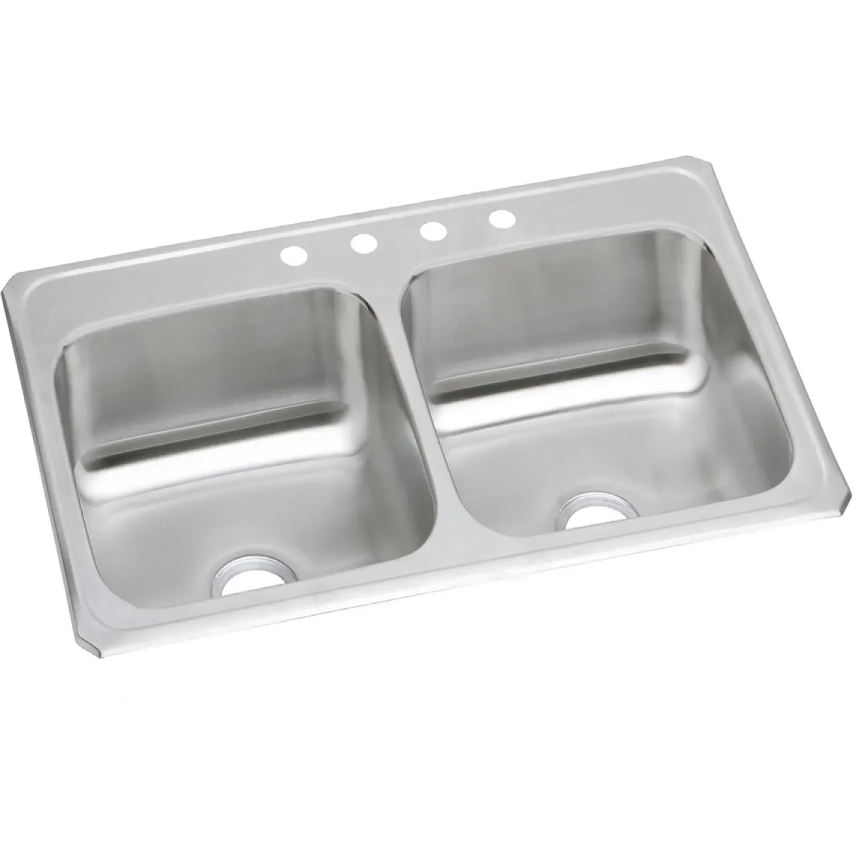Elkay Celebrity 33" Drop In/Topmount Stainless Steel Kitchen Sink, 50/50 Double Bowl, Brushed Satin, 4 Faucet Holes, CR33214
