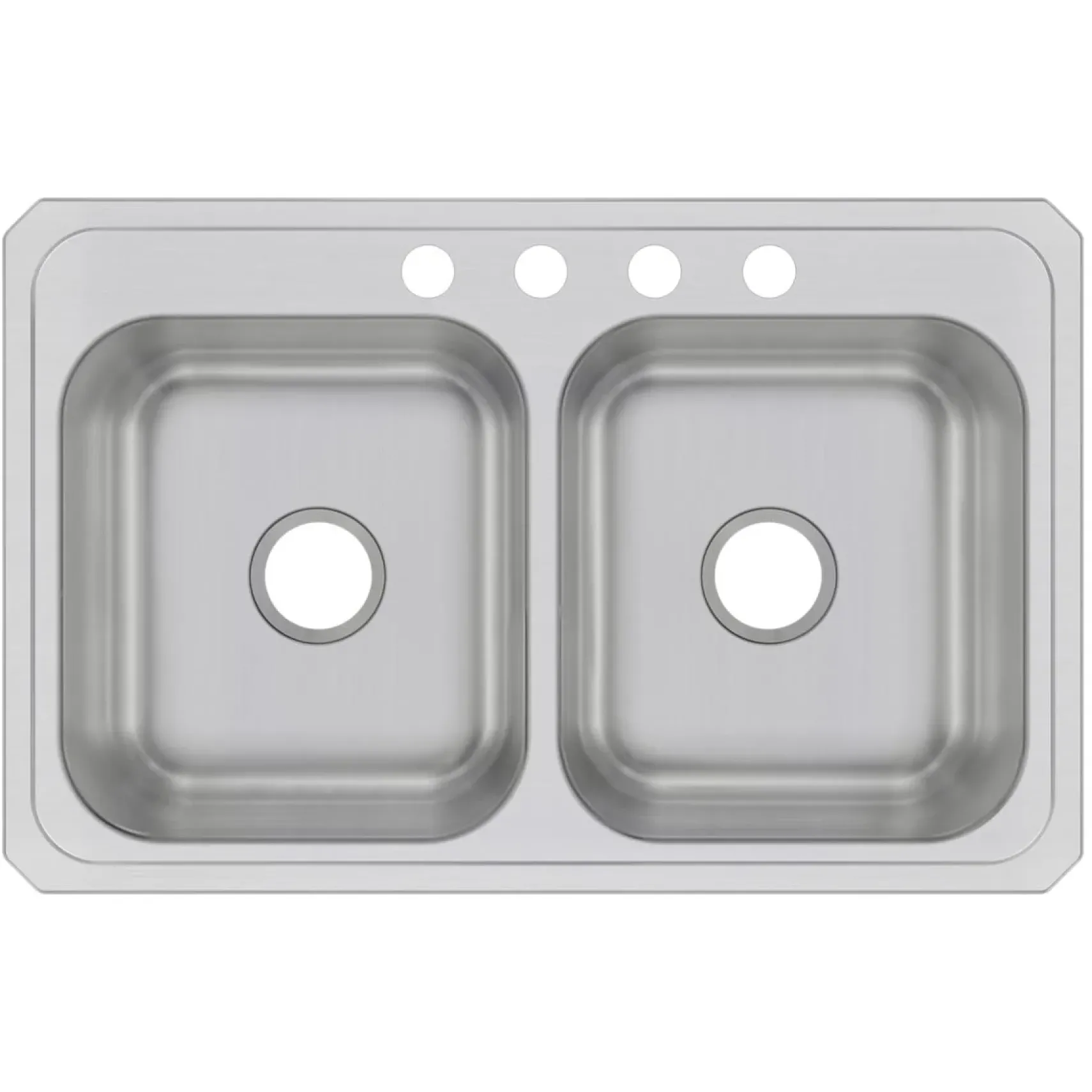 Elkay Celebrity 33" Drop In/Topmount Stainless Steel Kitchen Sink, 50/50 Double Bowl, Brushed Satin, 4 Faucet Holes, CR33214