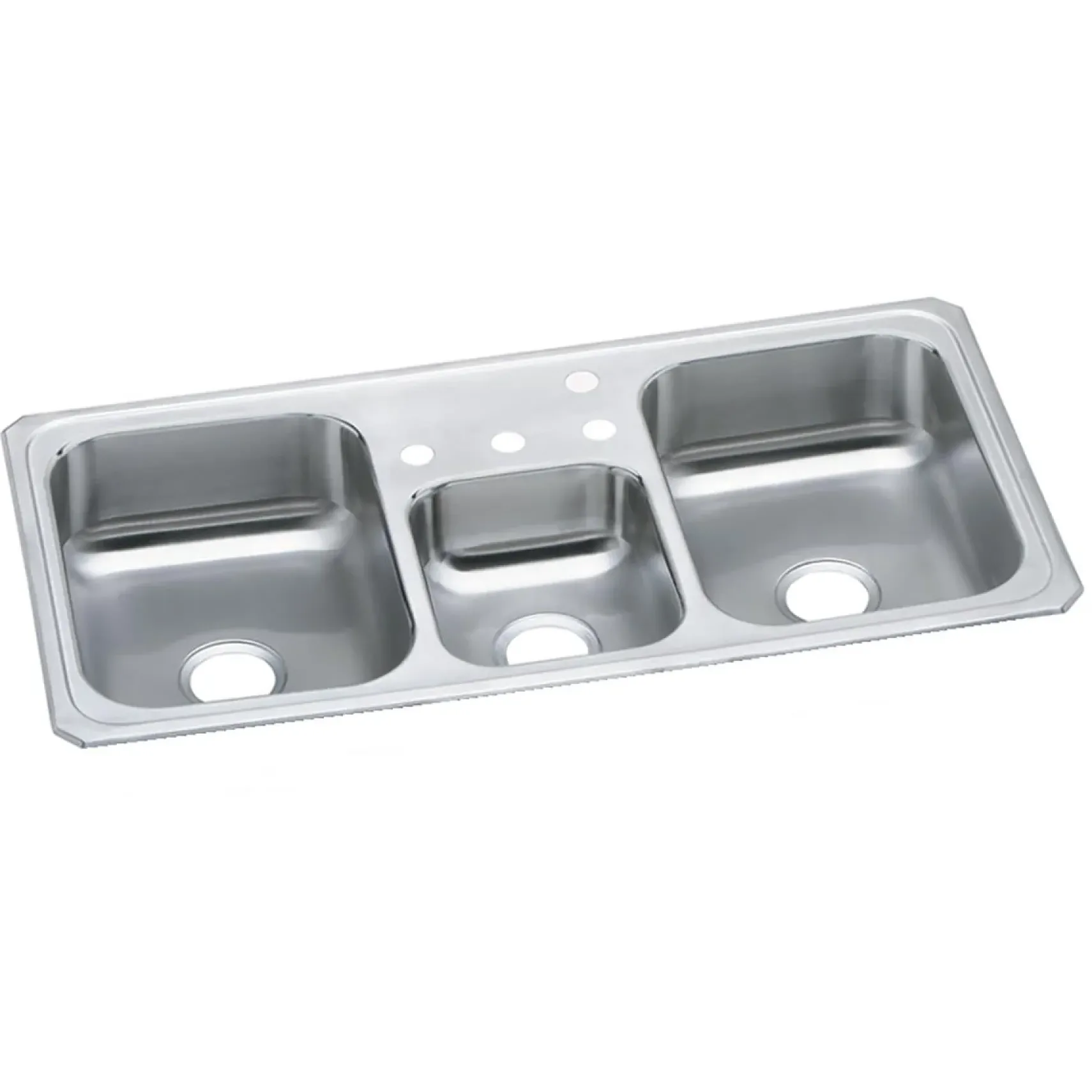 Elkay Celebrity 43" Drop In/Topmount Stainless Steel Kitchen Sink, 40/20/40 Triple Bowl, Brushed Satin, 4 Faucet Holes, CMR43224