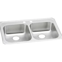 Elkay Celebrity 33" Drop In/Topmount Stainless Steel ADA Kitchen Sink, 50/50 Double Bowl, Brushed Satin, 2 Faucet Holes, GECR33212