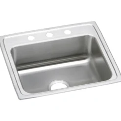 Elkay Celebrity 25" Stainless Steel Kitchen Sink, 20 Gauge, Brushed Satin, 3 Faucet Hole, PSR25223