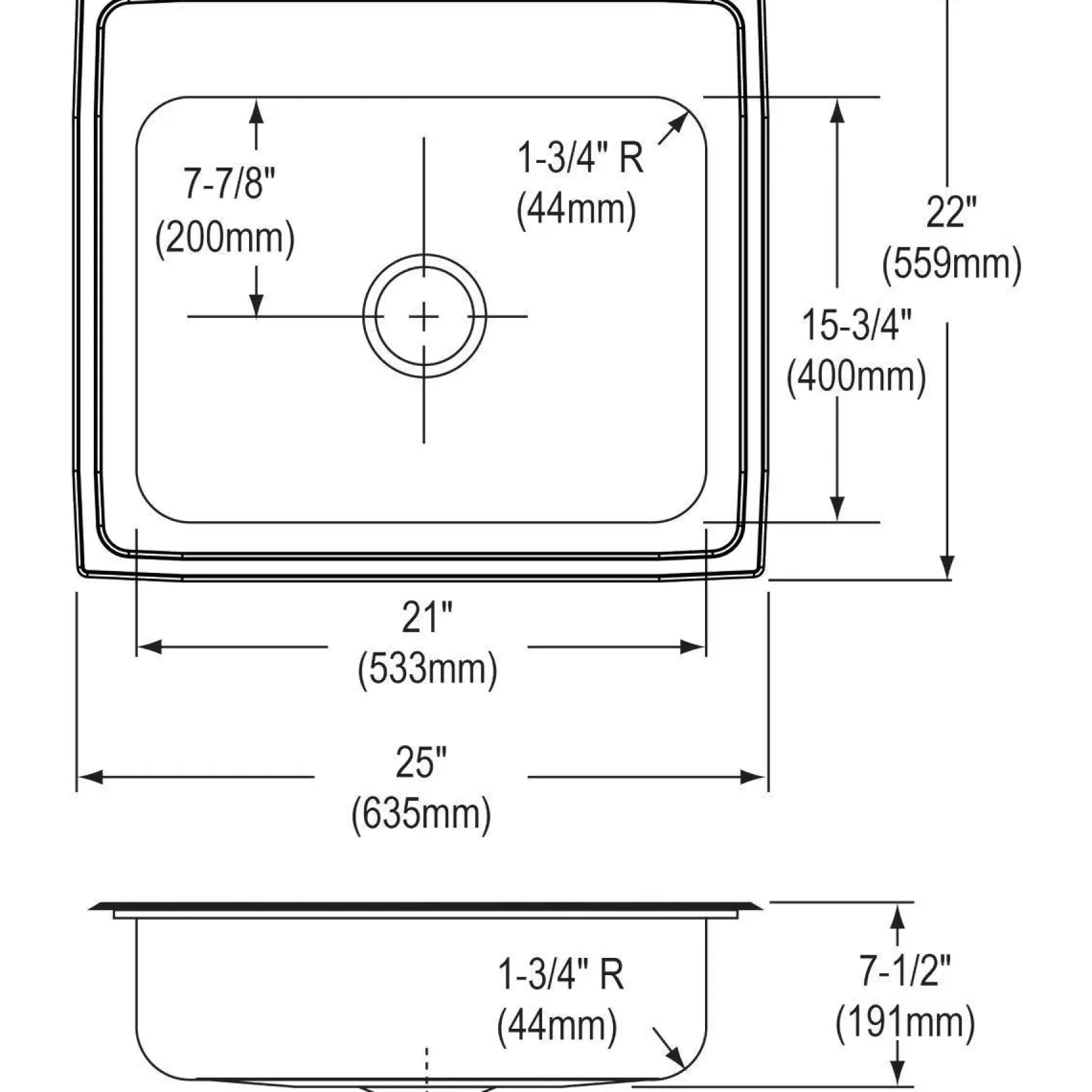 Elkay Celebrity 25" Stainless Steel Kitchen Sink, 20 Gauge, Brushed Satin, 3 Faucet Hole, PSR25223