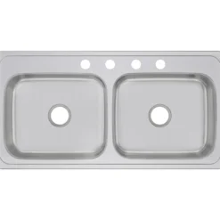 Elkay Celebrity 43" Stainless Steel Kitchen Sink, 50/50 Double Bowl, 20 Gauge, Brushed Satin, 4 Faucet Hole, CR43224