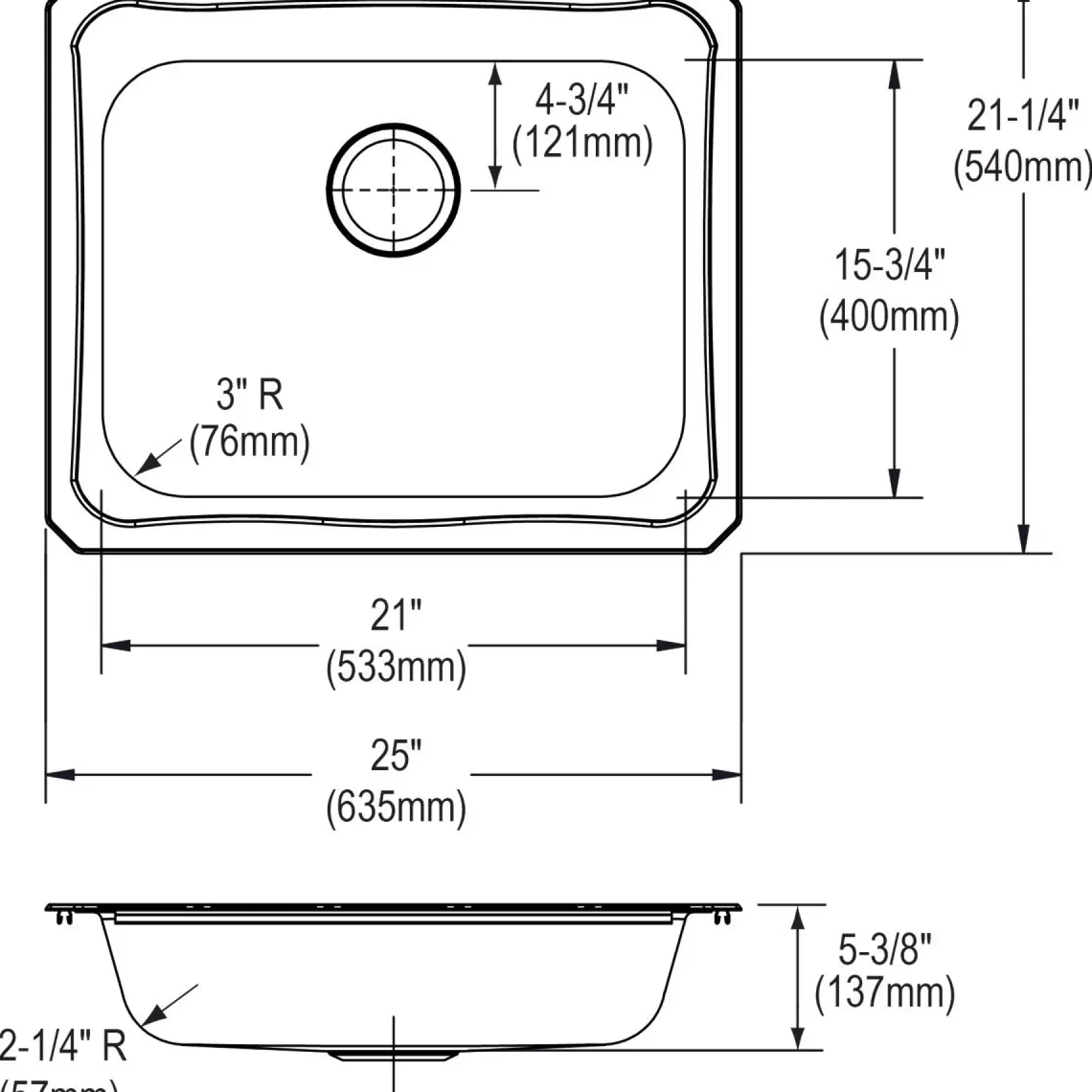 Elkay Celebrity 25" Stainless Steel Kitchen Sink, Brushed Satin, 3 Faucet Hole, GECR25213