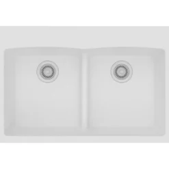Elkay Classic 33" Quartz Kitchen Sink, 50/50 Double Bowl, White, Pre-scored for up to 5 Faucet Hole, ELGDLB3322WH0