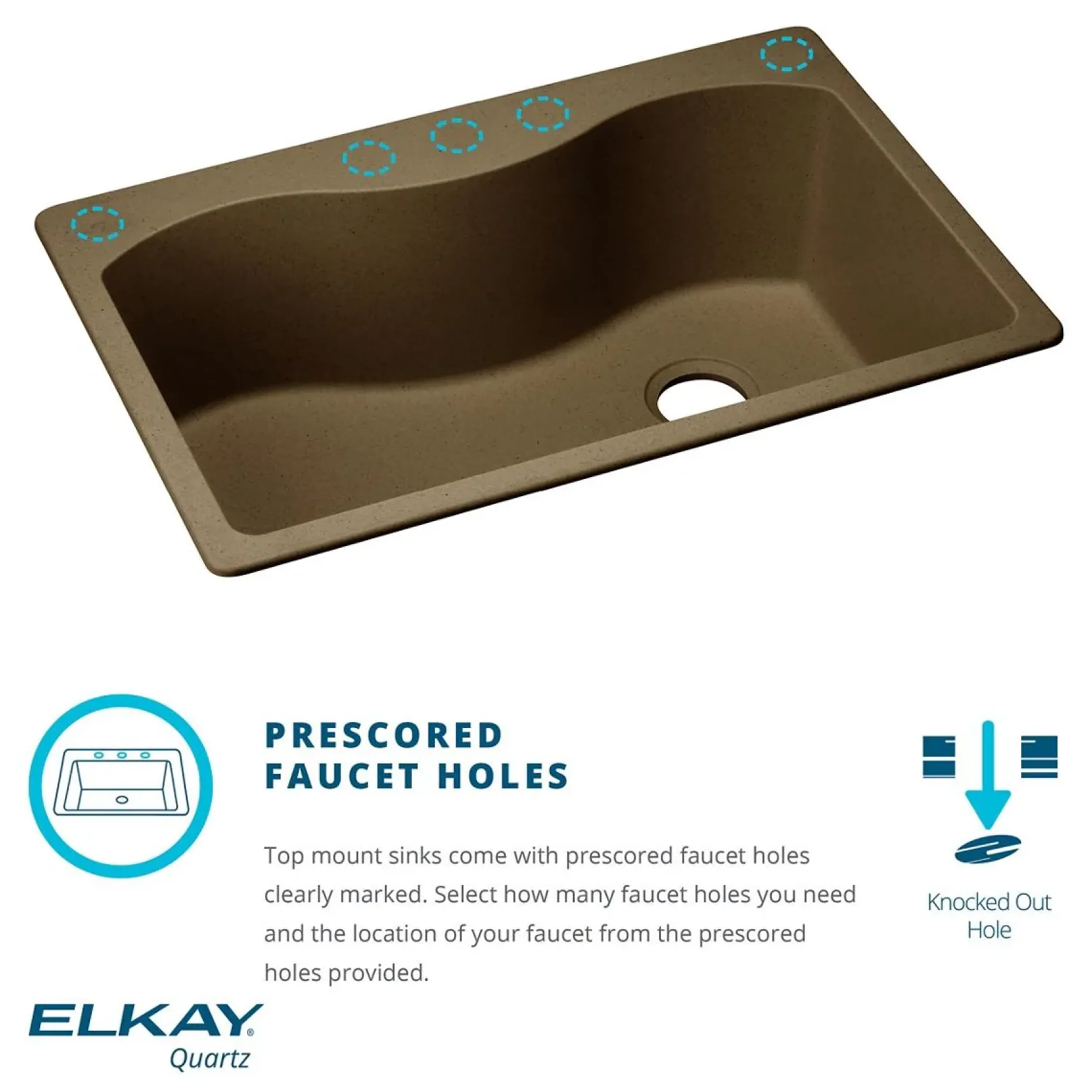 Elkay Classic 33" Quartz Kitchen Sink, 50/50 Double Bowl, White, Pre-scored for up to 5 Faucet Hole, ELGDLB3322WH0