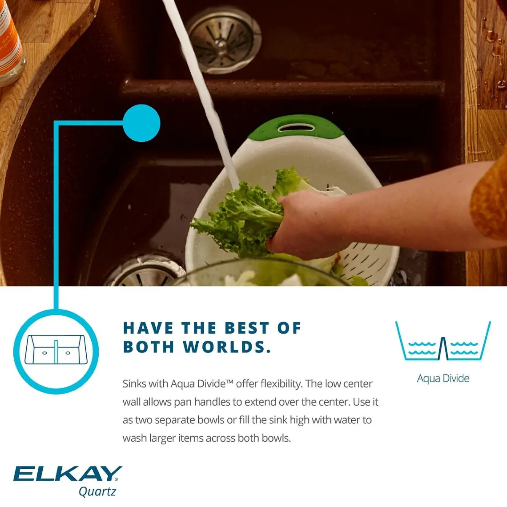 Elkay Classic 33" Quartz Kitchen Sink, 50/50 Double Bowl, White, Pre-scored for up to 5 Faucet Hole, ELGDLB3322WH0