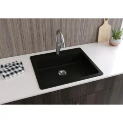 Elkay Classic 25" Quartz Kitchen Sink, Black, Pre-scored for up to 5 Faucet Hole, ELGAD2522PDBK0