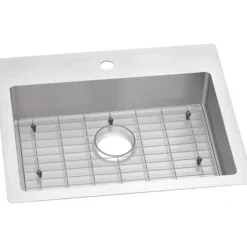 Elkay Crosstown 25" Dual Mount Stainless Steel ADA Kitchen Sink Kit, Single Bowl, Polished Satin, 1 Faucet Hole, ECTSRAD25226TBG1