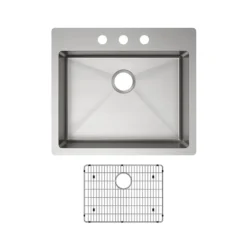 Elkay Crosstown 25" Dual Mount Stainless Steel ADA Kitchen Sink Kit, Single Bowl, 18 Gauge, Polished Satin, 3 Faucet Hole, ECTSRAD25226TBG3