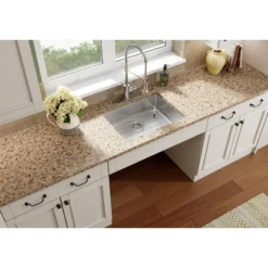 Elkay Crosstown 25" Dual Mount Stainless Steel ADA Kitchen Sink Kit, Single Bowl, 18 Gauge, Polished Satin, 3 Faucet Hole, ECTSRAD25226TBG3
