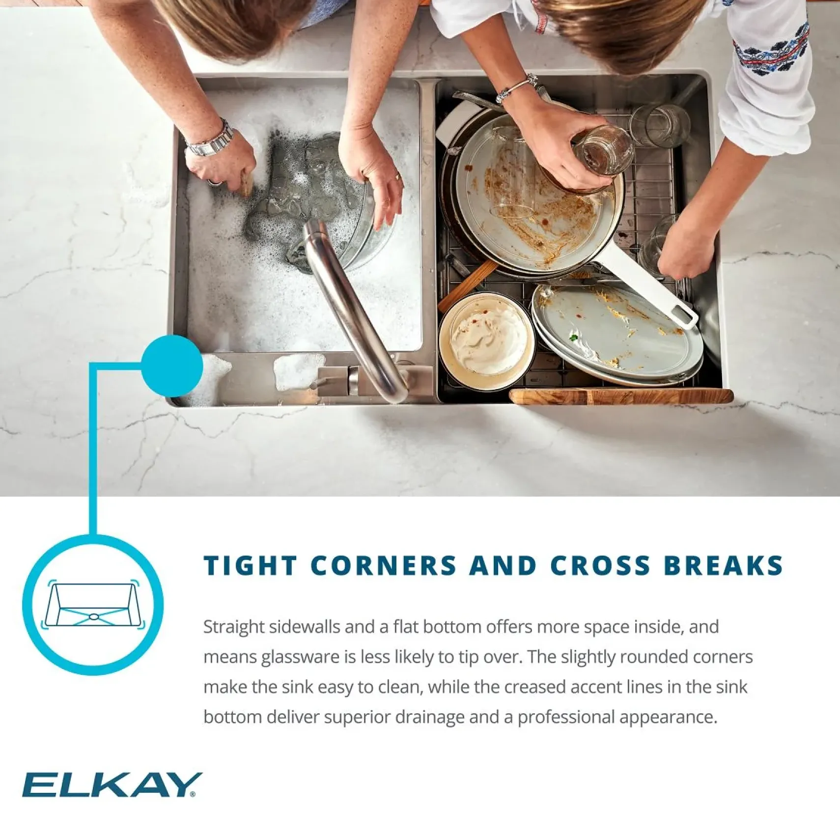 Elkay Crosstown 25" Dual Mount Stainless Steel ADA Kitchen Sink, Polished Satin, 1 Faucet Hole, ECTSRAD2522601