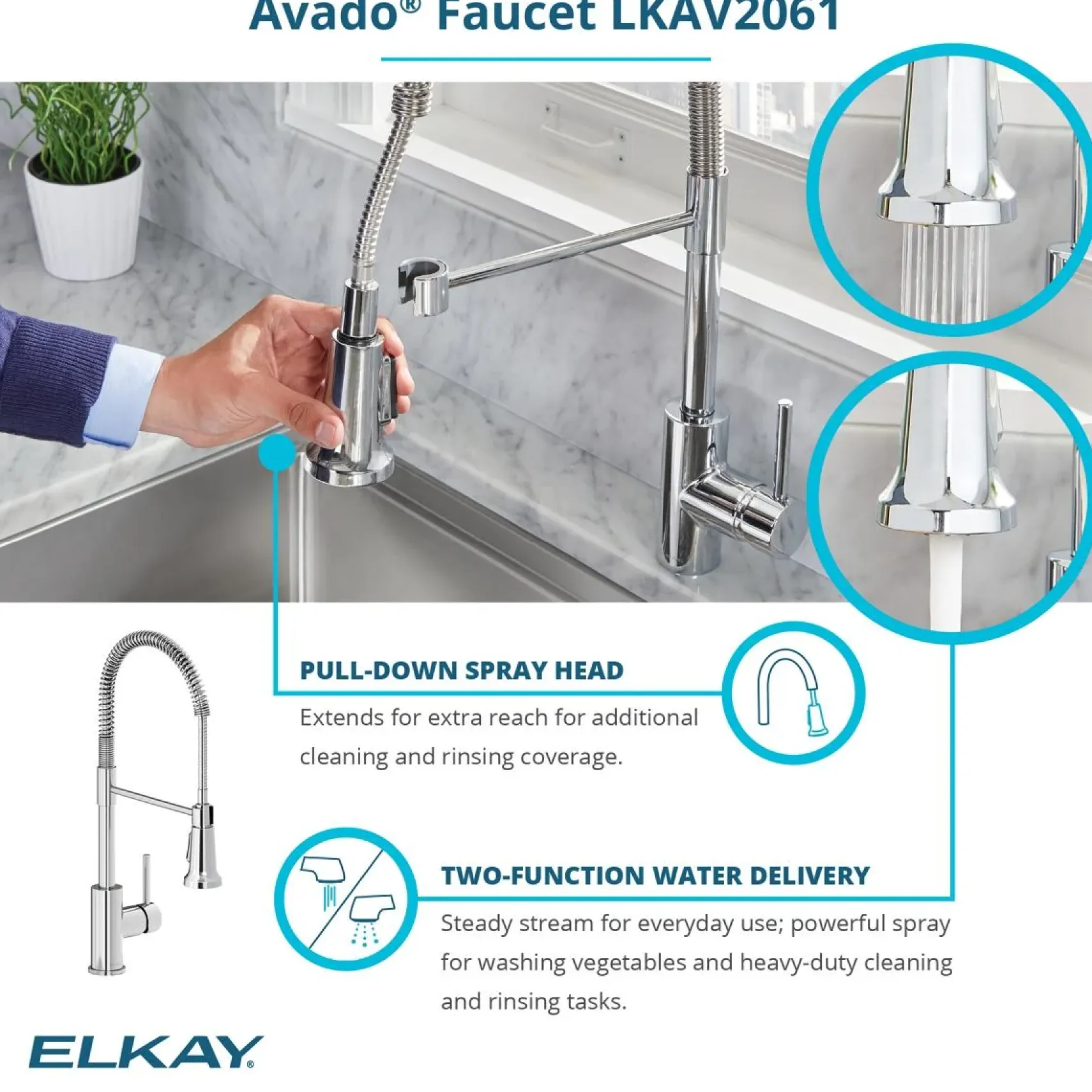 Elkay Crosstown 33" Dual Mount Stainless Steel Kitchen Sink Kit with Faucet, Polished Satin, 1 Faucet Hole, ECTSRS33229TFC