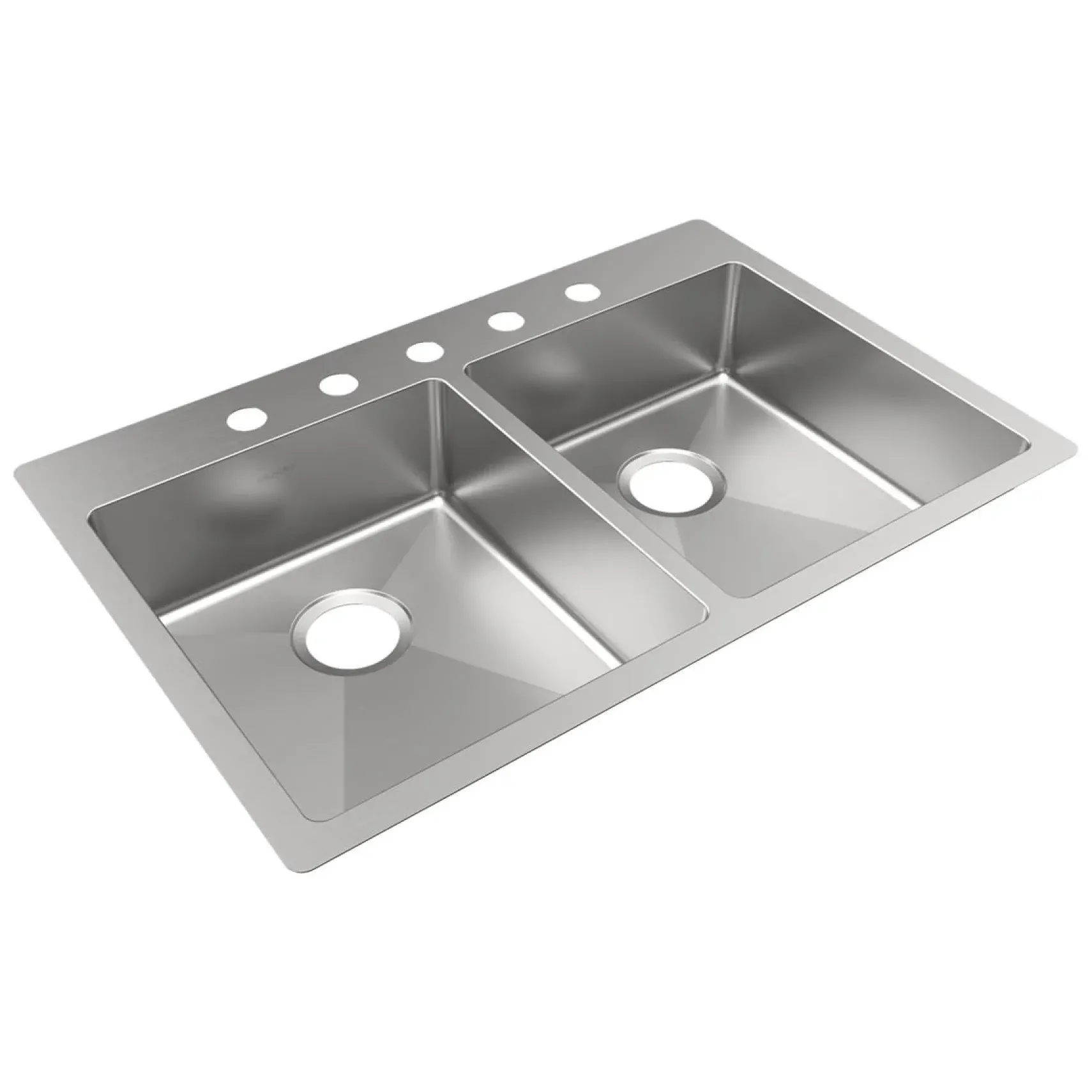 Elkay Crosstown 33" Dual Mount Stainless Steel ADA Kitchen Sink, 50/50 Double Bowl, Polished Satin, 5 Faucet Holes, ECTSRAD3322605