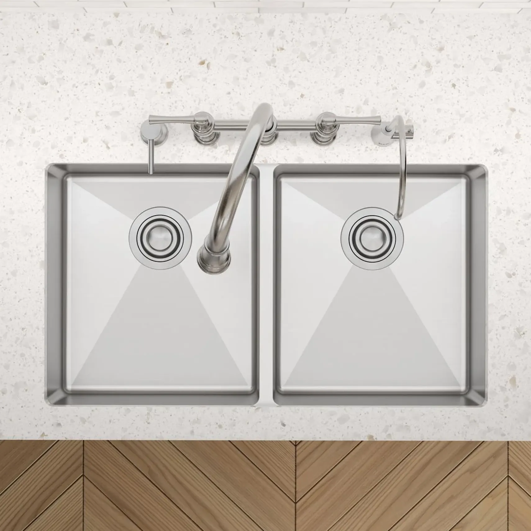 Elkay Crosstown 33" Dual Mount Stainless Steel ADA Kitchen Sink, 50/50 Double Bowl, Polished Satin, 5 Faucet Holes, ECTSRAD3322605