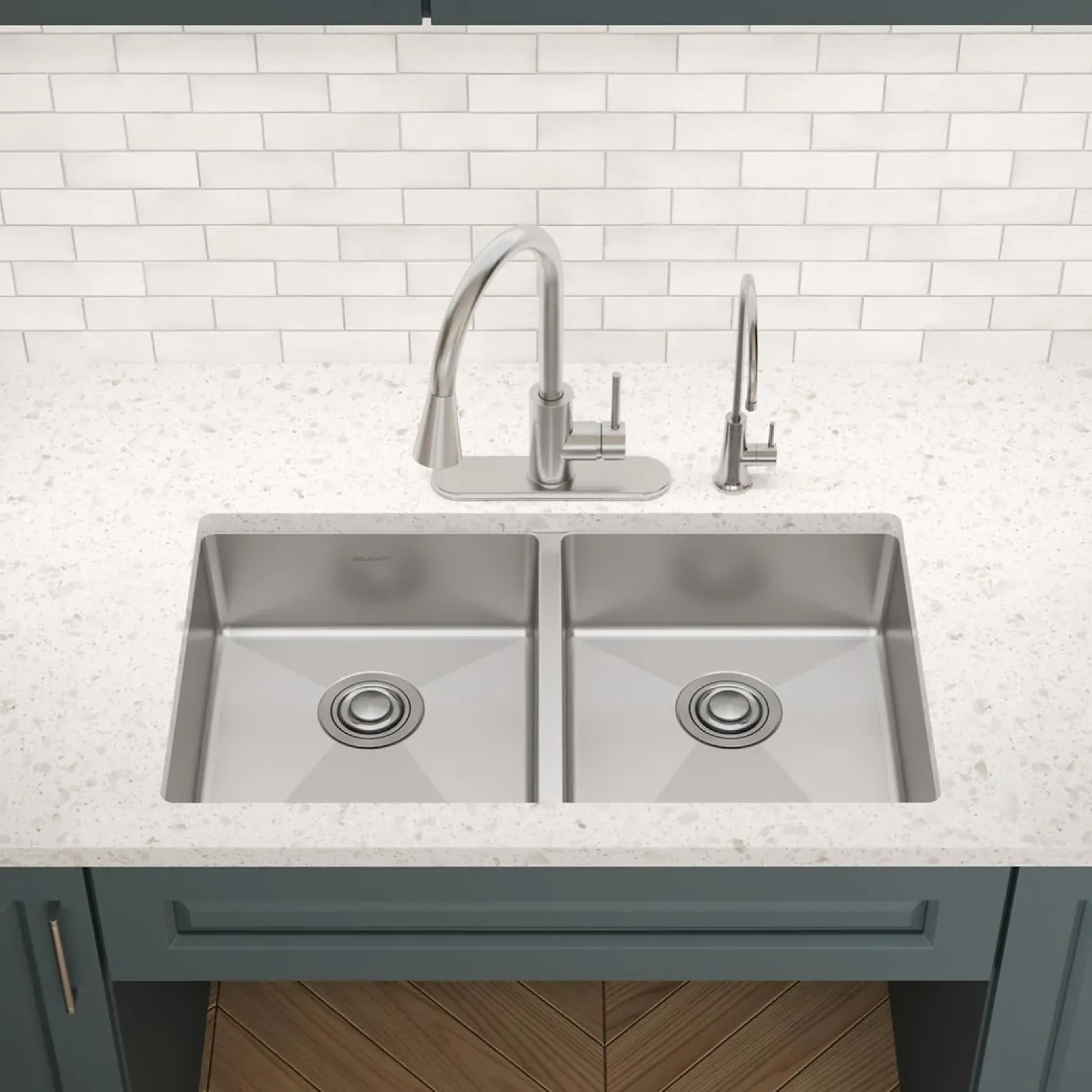 Elkay Crosstown 33" Dual Mount Stainless Steel ADA Kitchen Sink, 50/50 Double Bowl, Polished Satin, 2 Faucet Holes, ECTSRAD3322602
