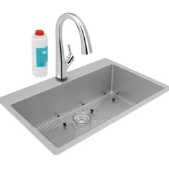 Elkay Crosstown 33" Dual Mount Stainless Steel Kitchen Sink Kit with Faucet, Single Bowl 18 Gauge, ECTSRS33229TFLC