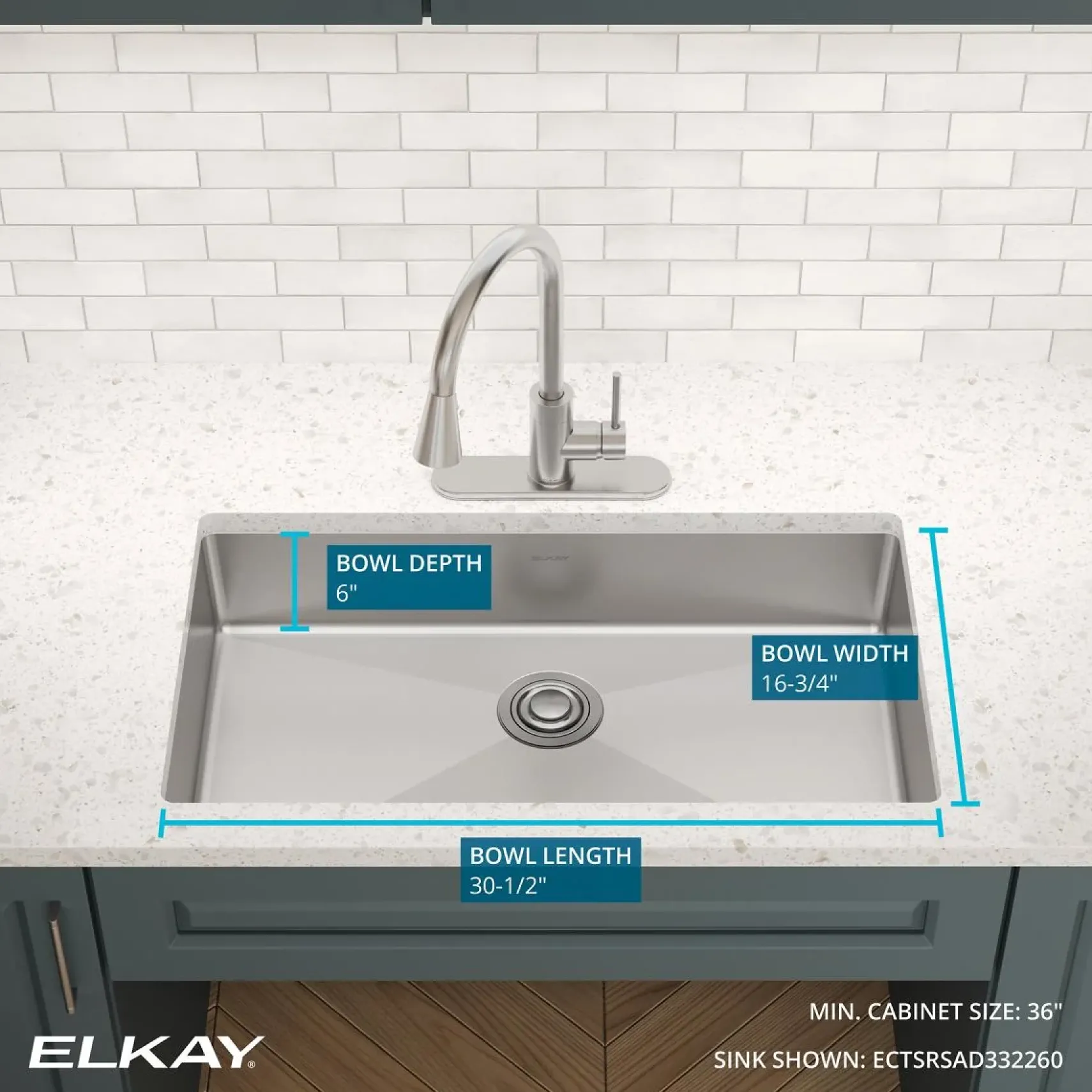 Elkay Crosstown 33" Dual Mount Stainless Steel ADA Kitchen Sink, Polished Satin, 3 Faucet Holes, ECTSRSAD3322603
