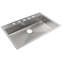 Elkay Crosstown 33" Dual Mount Stainless Steel ADA Kitchen Sink, Polished Satin, 5 Faucet Holes, ECTSRSAD3322605
