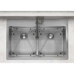 Elkay Crosstown 33" Dual Mount Stainless Steel Kitchen Sink Kit with Faucet, 50/50 with Aqua Divide Double Bowl, Polished Satin, 1 Faucet Hole, ECTSRA33229TFC