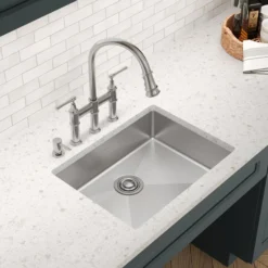 Elkay Crosstown 25" Dual Mount Stainless Steel ADA Kitchen Sink, Polished Satin, 4 Faucet Holes, ECTSRAD2522604