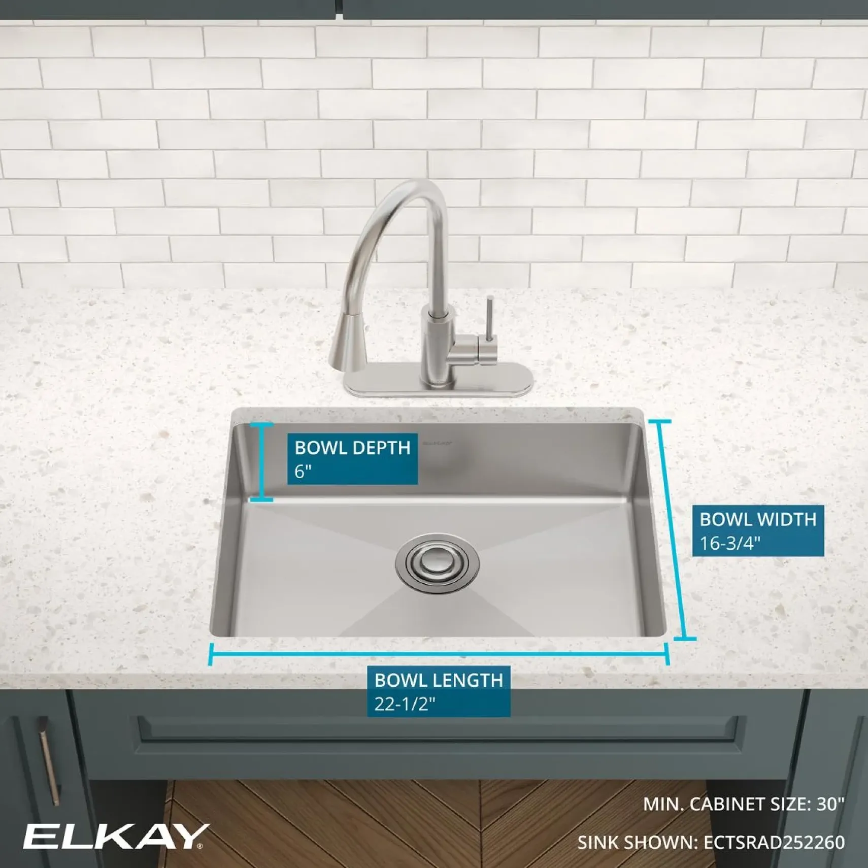 Elkay Crosstown 25" Dual Mount Stainless Steel ADA Kitchen Sink, Polished Satin, 4 Faucet Holes, ECTSRAD2522604